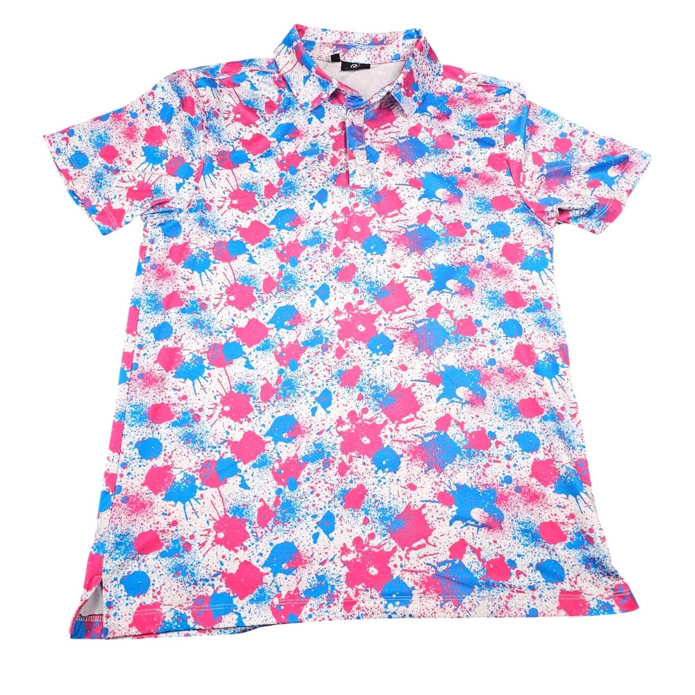 Greenside Golf Polo Mens‎ M Shirt Multi Paint Splatter Print Casual Pickle Ball